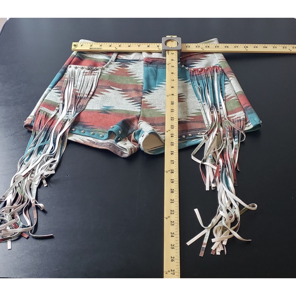 Lucky & Blessed Aztec Print Fringe Studded Shorts M Western Coachella Festival - Picture 8 of 10